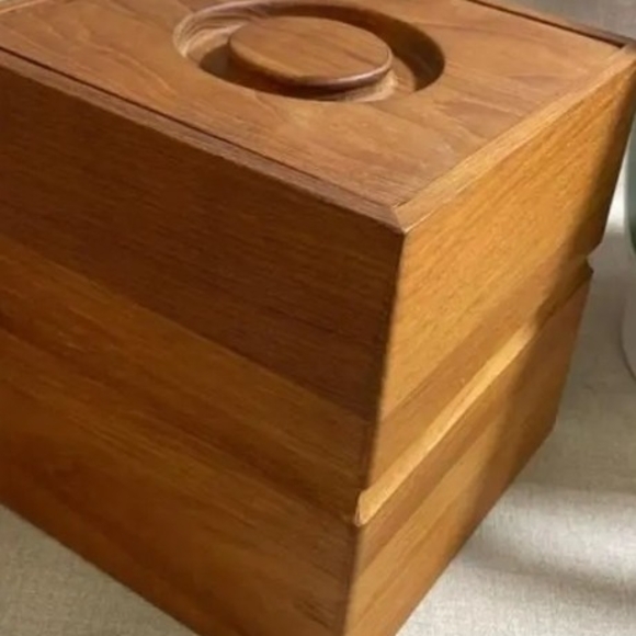 Mid Century Modern Selandia Designs Teak Square Ice Bucket With Plastic Liner - Picture 8 of 10